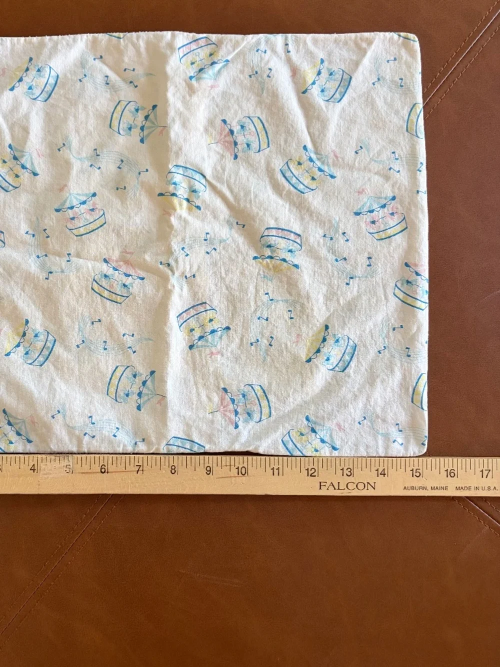 Baby Nursery Pillowcase Carousels Merry Go Round Music Notes vintage 60s 70s EUC